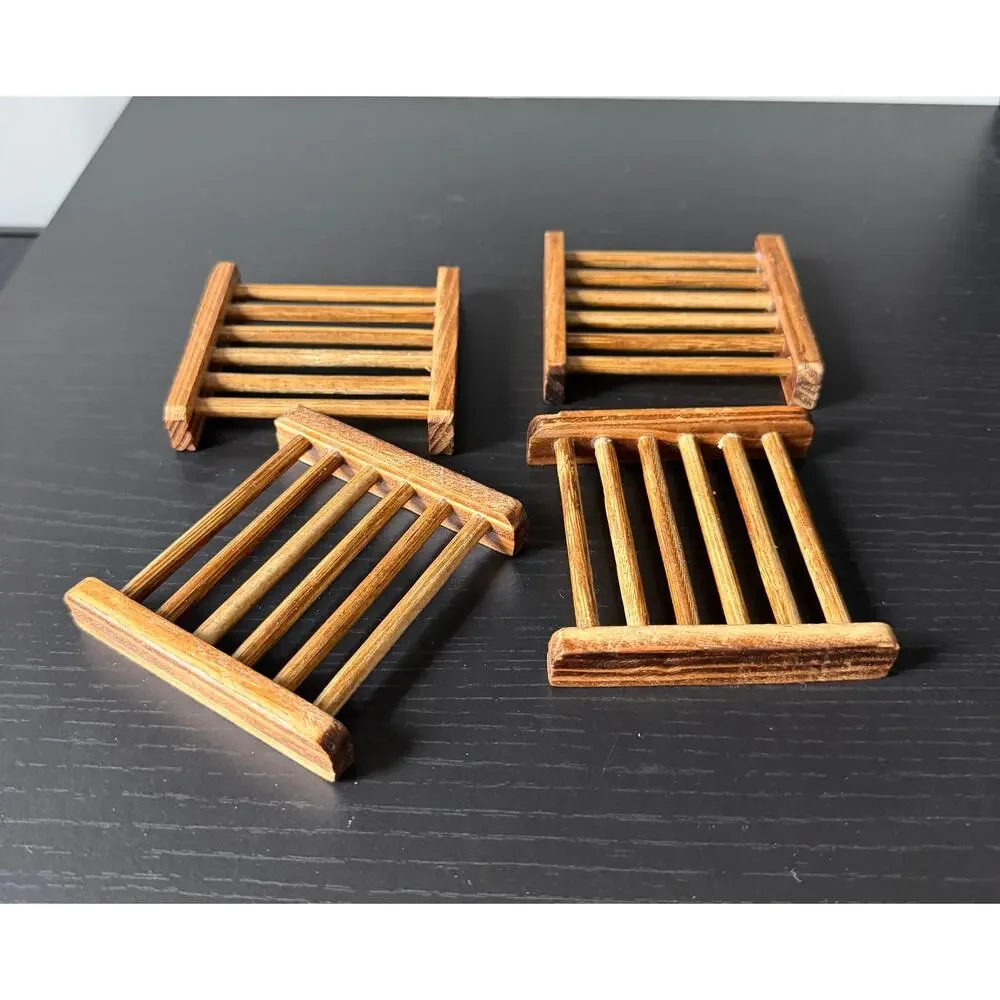 24 New Bamboo Soap Holders Wooden Slatted Soap Dishes Bulk Lot Reseller Craft